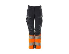 Pantaloni con tasche porta-ginocchiere ACCELERATE SAFE blu navy scuro/hi-vis arancio